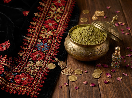 شال وطرحة ليلة الحناء الفلسطينية