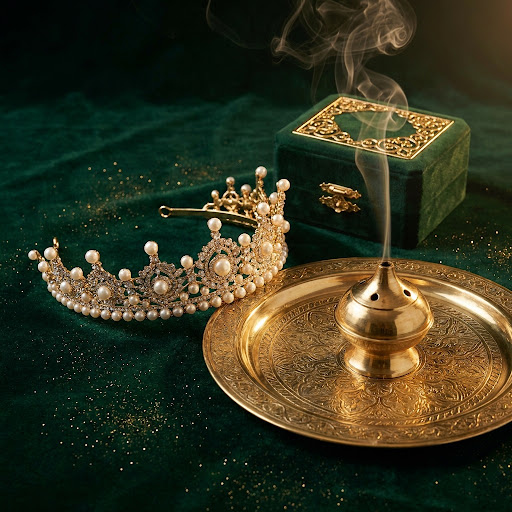 تاج اللؤلؤ الباروكي المذهب للعروس